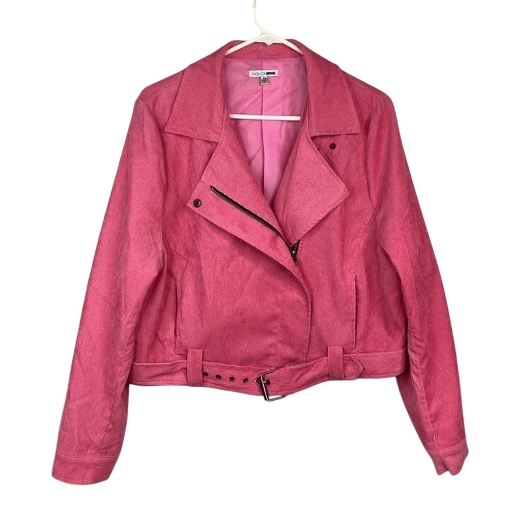 Fashion Nova Pink Corduroy Moto Jacket Women Medium Cropped Casual Street Retro